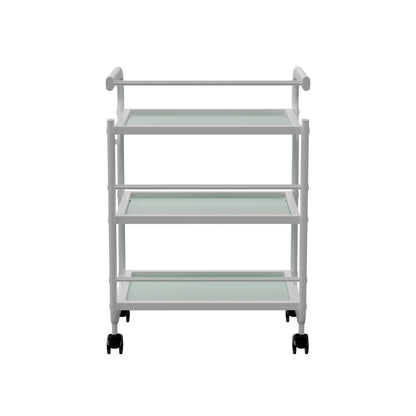 Spa Numa ARCUS White Beauty Trolley with 3 Tempered Glass Shelves – Minimalist Spa and Salon Cart with Safety Rails and Caster Wheels