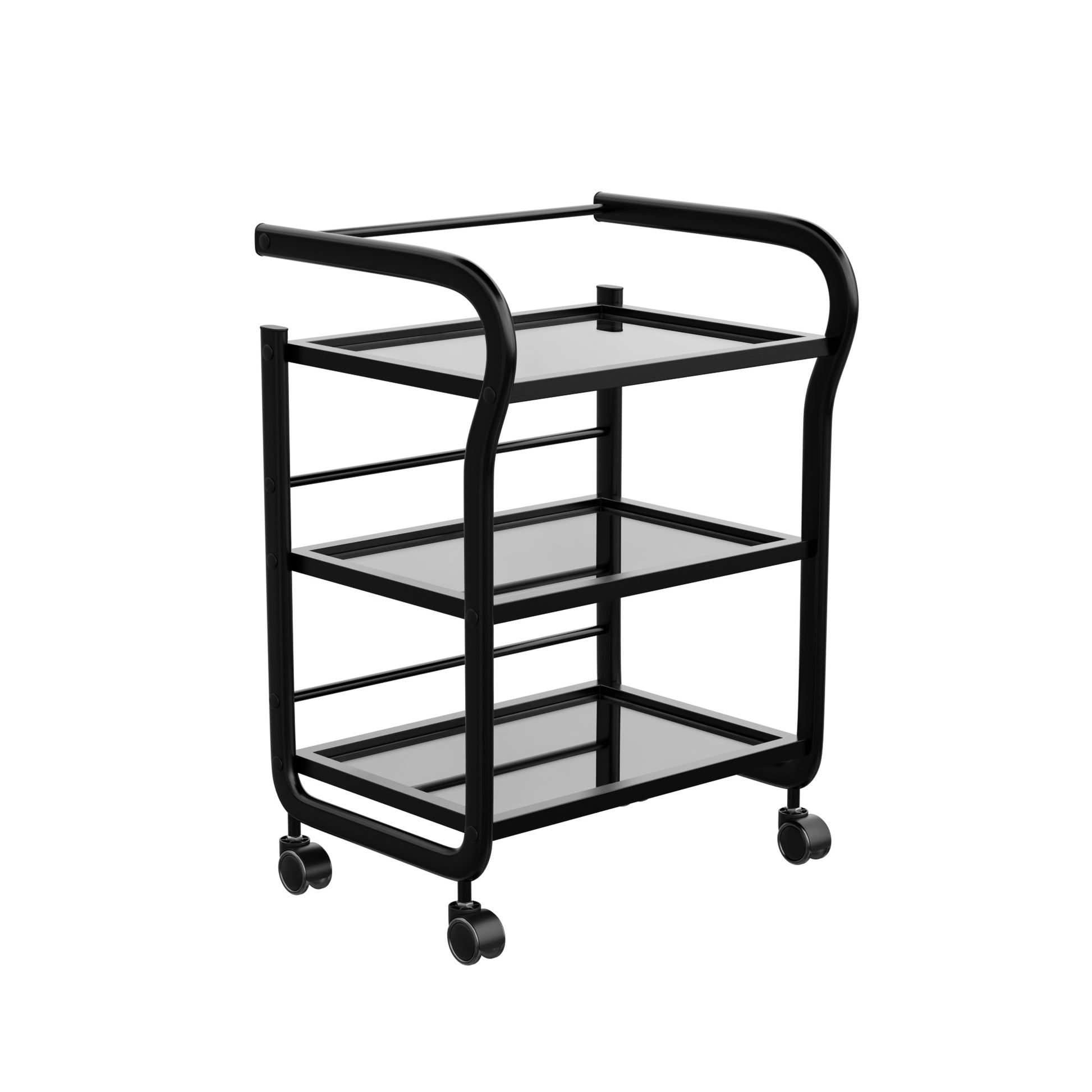 Spa Numa ARCUS Black Beauty Trolley with 3 Tempered Glass Shelves – Minimalist Salon and Spa Cart with Safety Rails and Caster Wheels