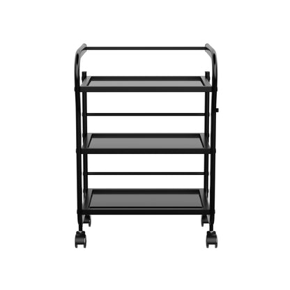 Spa Numa ARCUS Black Beauty Trolley with 3 Tempered Glass Shelves – Minimalist Salon and Spa Cart with Safety Rails and Caster Wheels