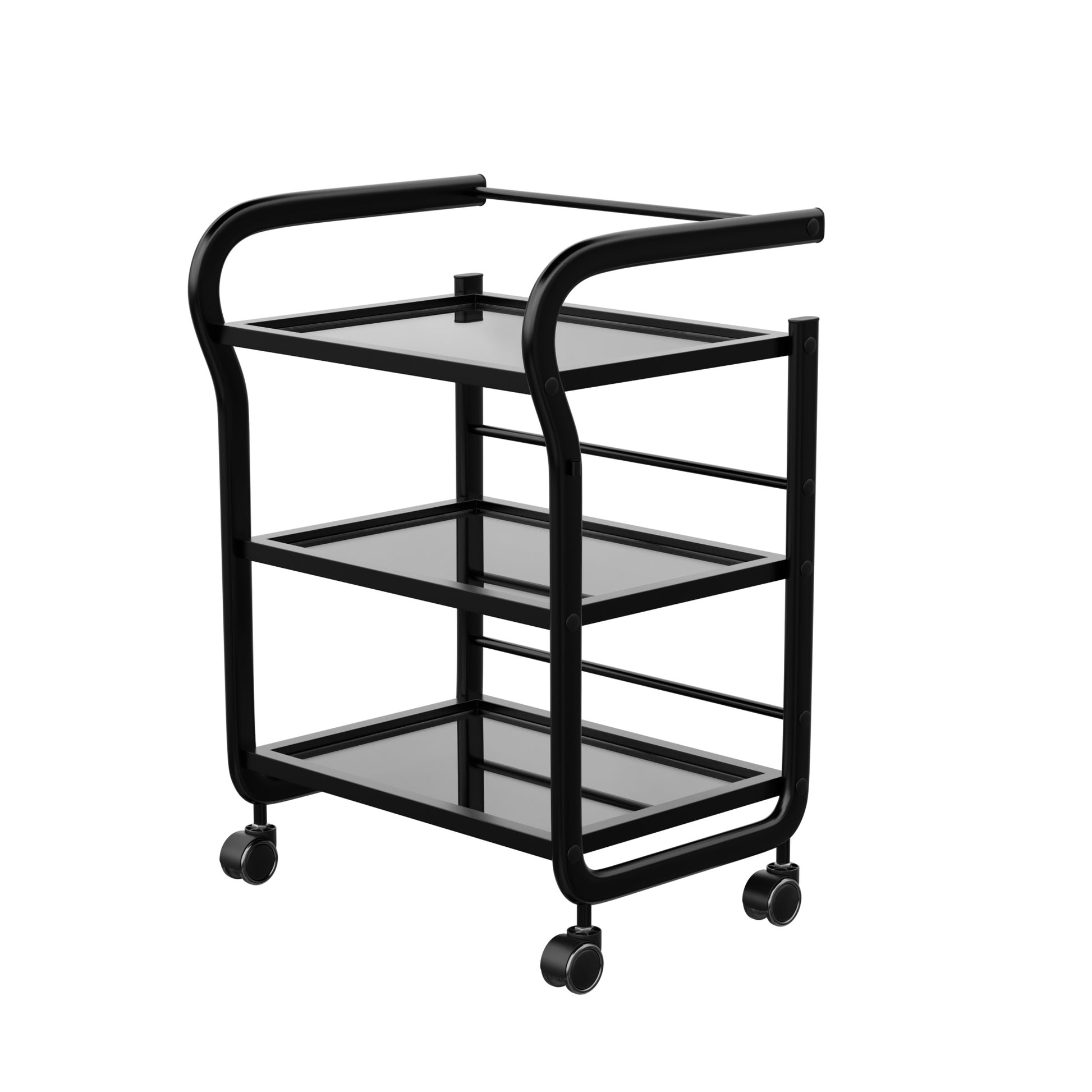 Spa Numa ARCUS Black Beauty Trolley with 3 Tempered Glass Shelves – Minimalist Salon and Spa Cart with Safety Rails and Caster Wheels