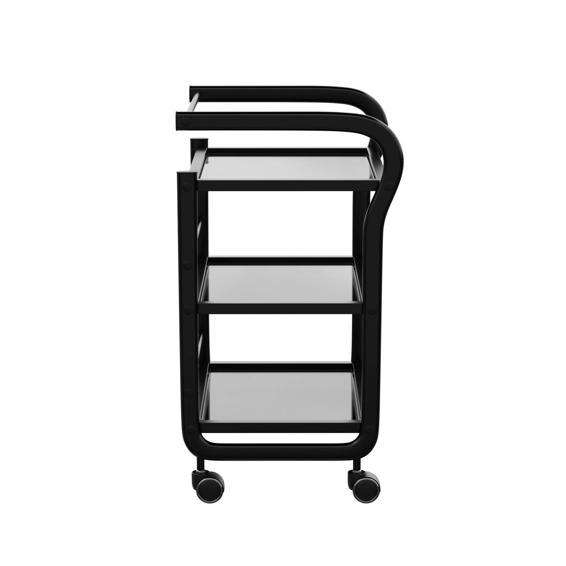 Spa Numa ARCUS Black Beauty Trolley with 3 Tempered Glass Shelves – Minimalist Salon and Spa Cart with Safety Rails and Caster Wheels
