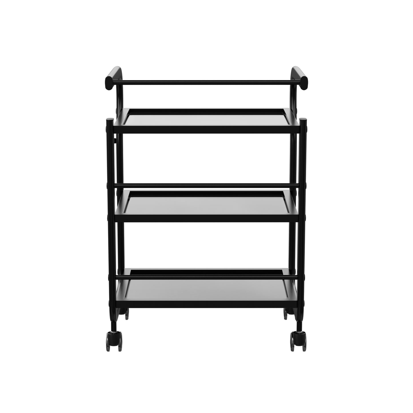 Spa Numa ARCUS Black Beauty Trolley with 3 Tempered Glass Shelves – Minimalist Salon and Spa Cart with Safety Rails and Caster Wheels