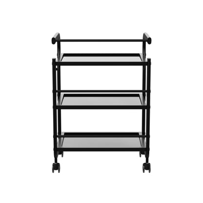 Spa Numa ARCUS Black Beauty Trolley with 3 Tempered Glass Shelves – Minimalist Salon and Spa Cart with Safety Rails and Caster Wheels
