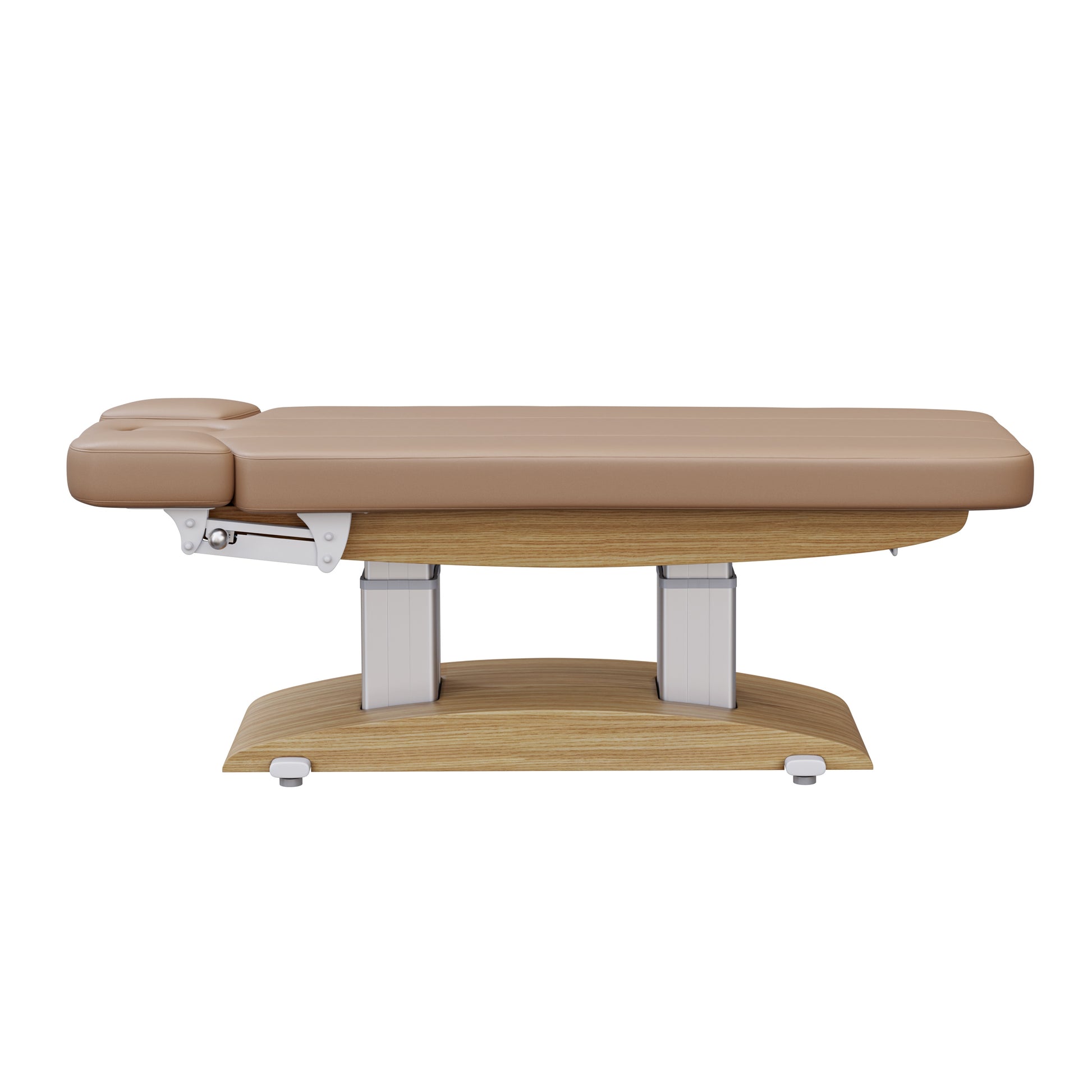 Spa Numa BLISS 4 motor electric massage and treatment bed with wood base, adjustable armrests and headrest with breathing hole, polyurethane upholstery, and Trendelenburg function—ideal for luxury spa and wellness treatments.