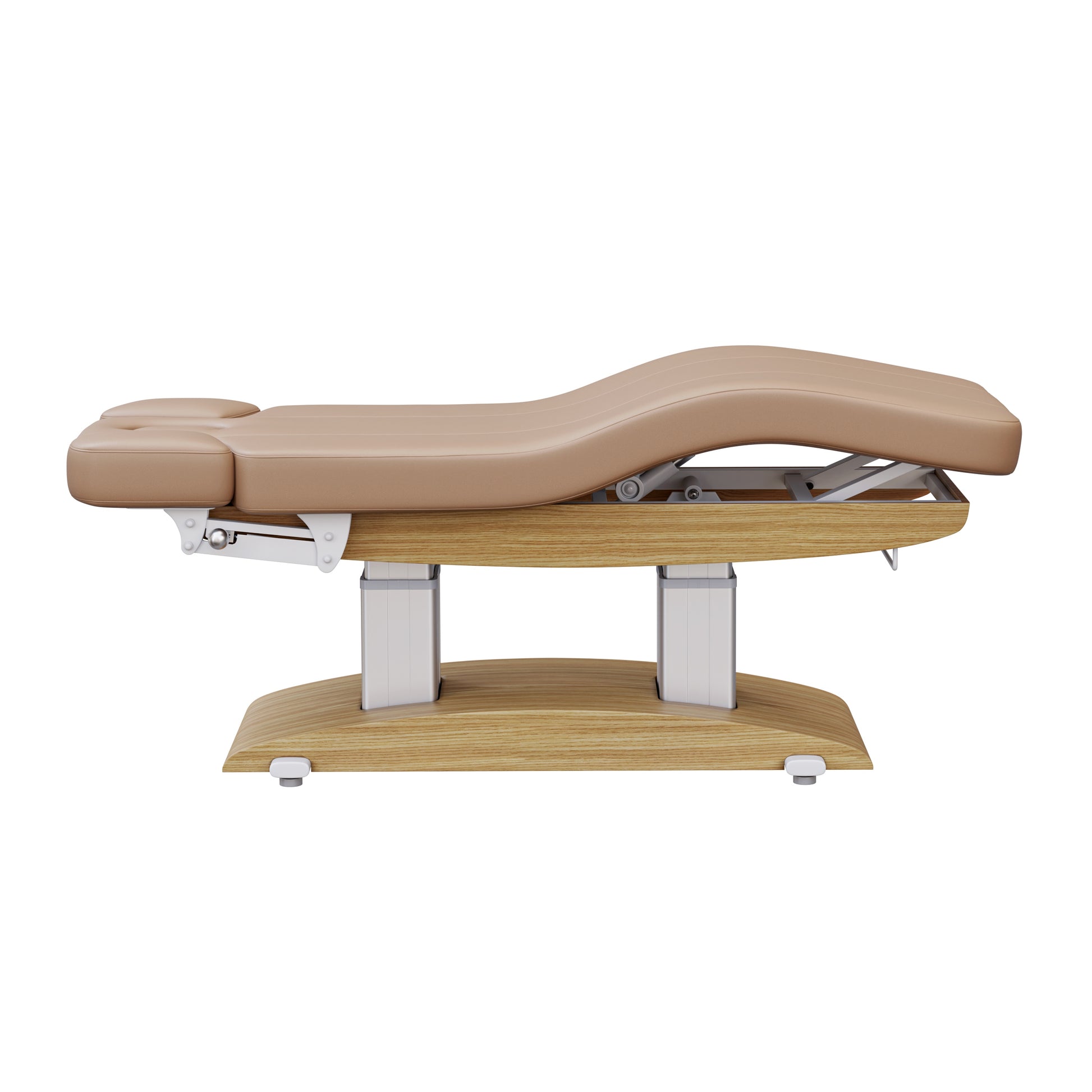 Spa Numa BLISS 4 motor electric massage and treatment bed with wood base, adjustable armrests and headrest with breathing hole, polyurethane upholstery, and Trendelenburg function—ideal for luxury spa and wellness treatments.