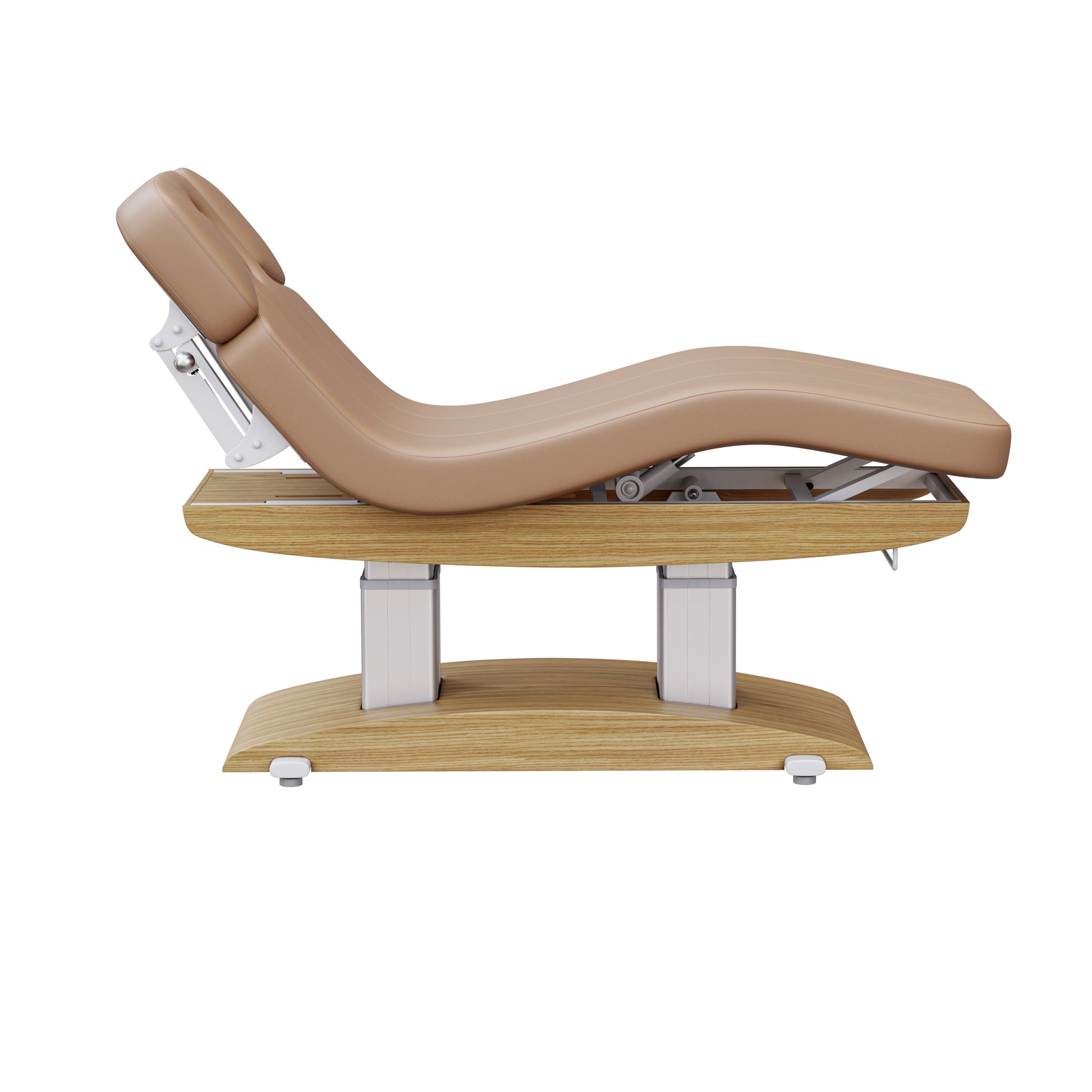 Spa Numa BLISS 4 motor electric massage and treatment bed with wood base, adjustable armrests and headrest with breathing hole, polyurethane upholstery, and Trendelenburg function—ideal for luxury spa and wellness treatments.