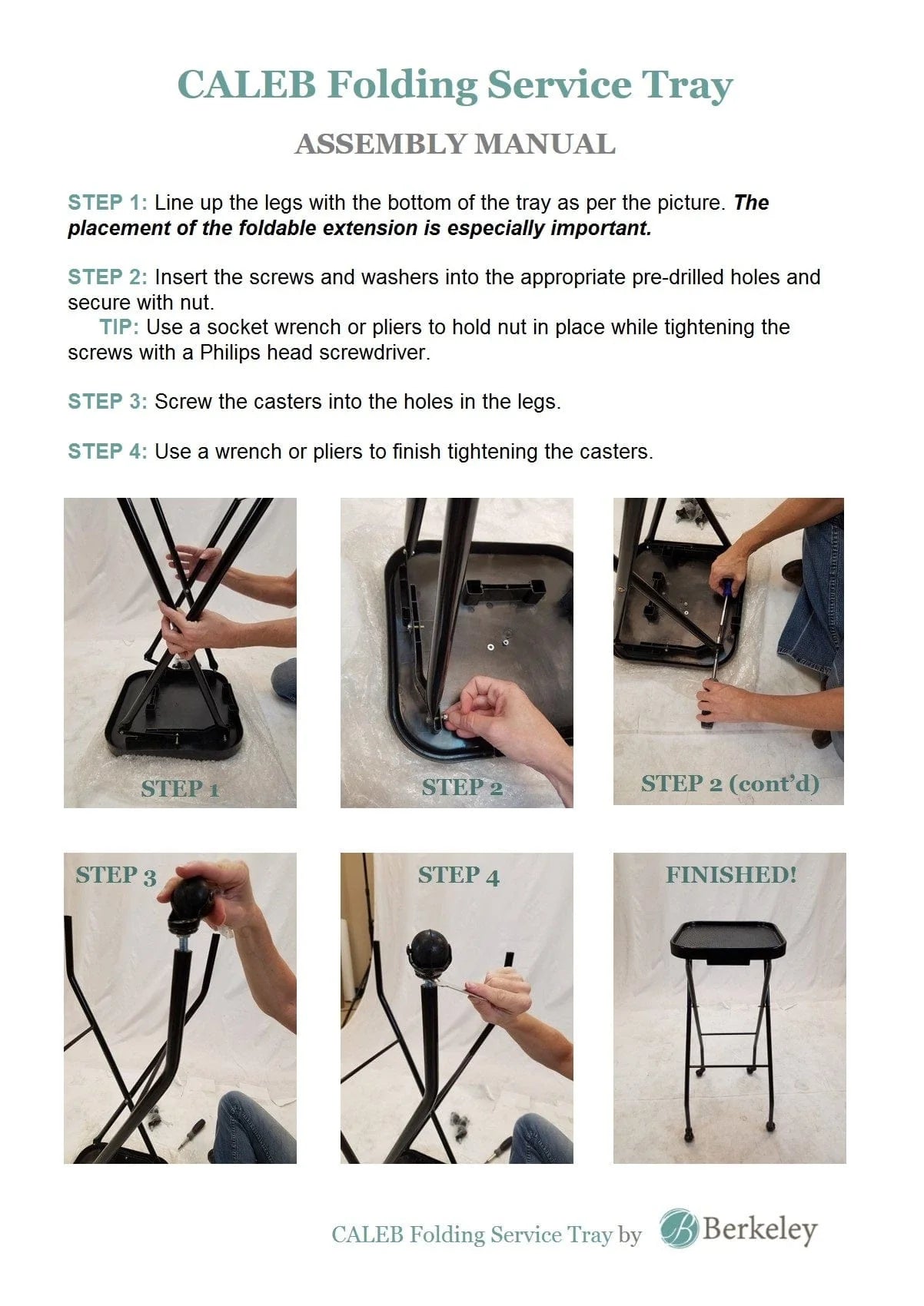 AYC Caleb Service Tray Assembly Manual