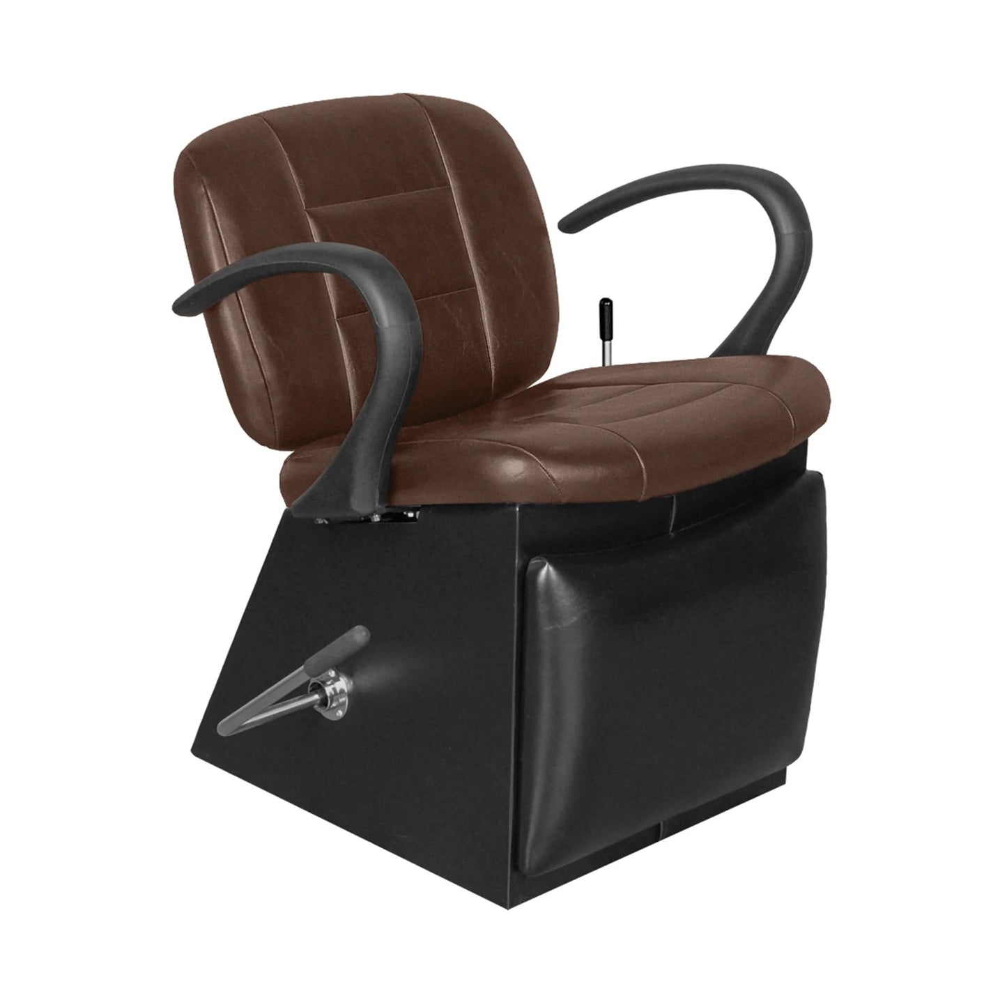 Side view of Collins Kelsey Shampoo Chair featuring padded armrests, ergonomic recline, and built-in legrest for shampoo services.