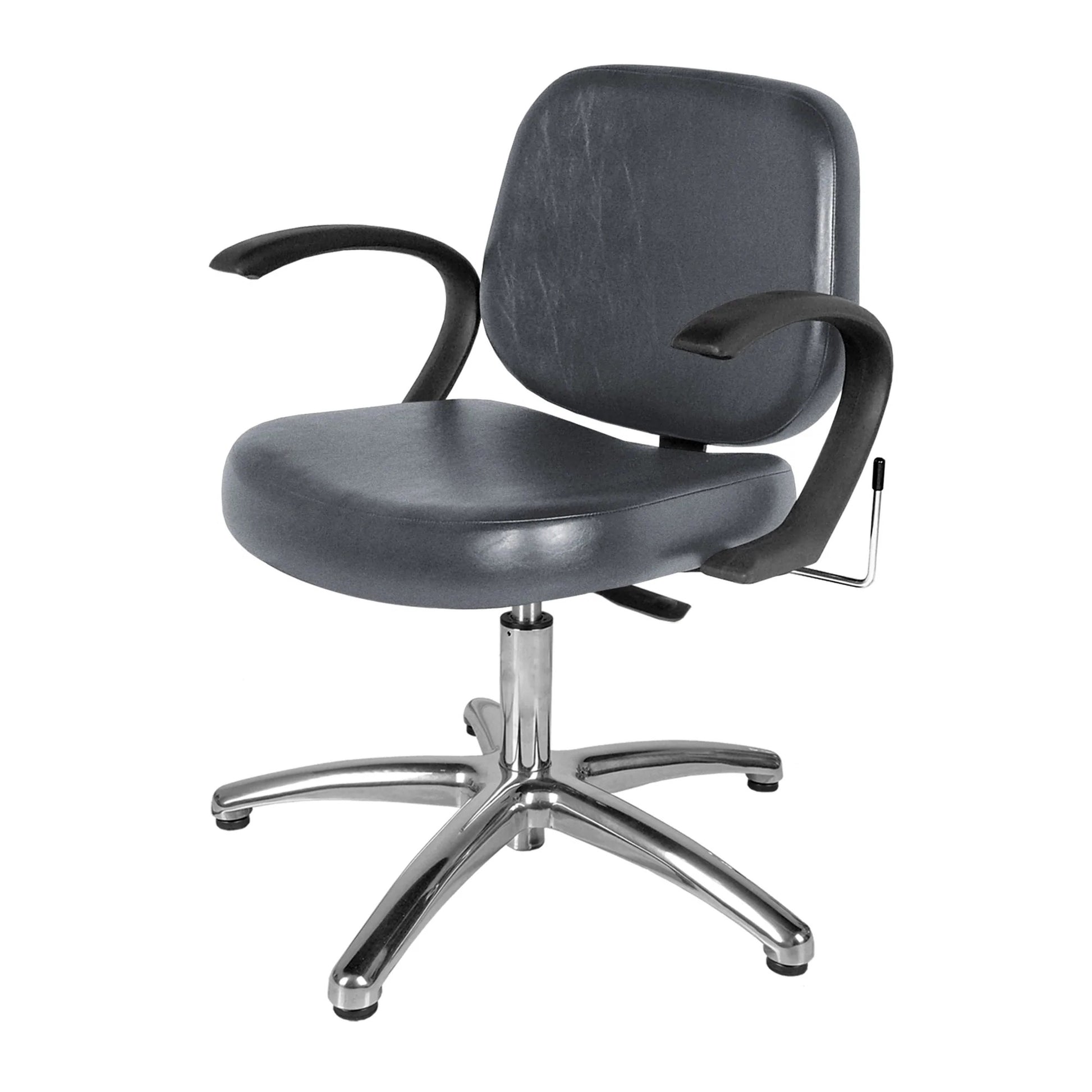 Collins Massey Lever-Control Shampoo Chair with cushioned black upholstery and side lever for smooth reclining during shampoo services.