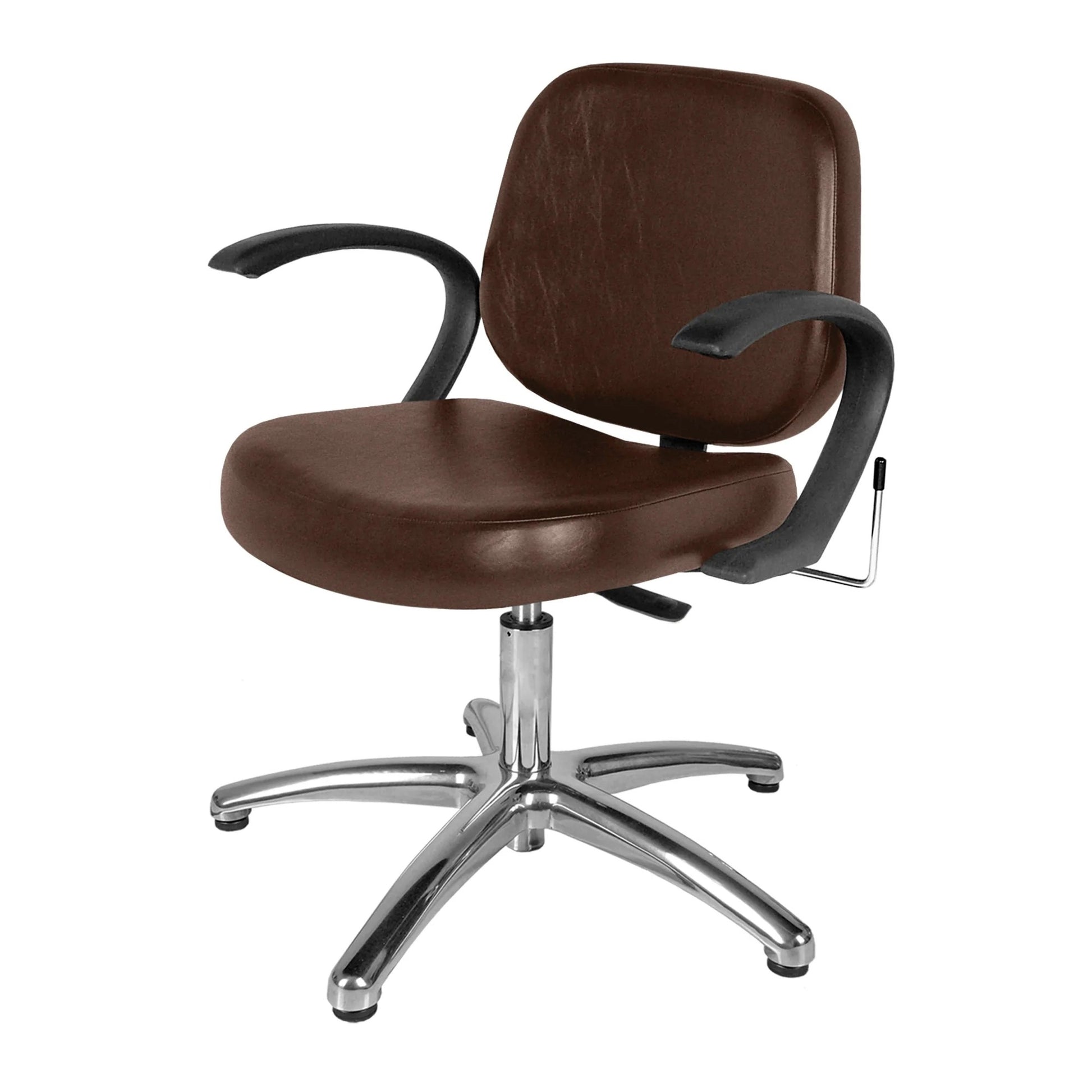 Side view of Collins Massey Lever-Control Shampoo Chair featuring padded armrests, ergonomic backrest, and adjustable lever recline.