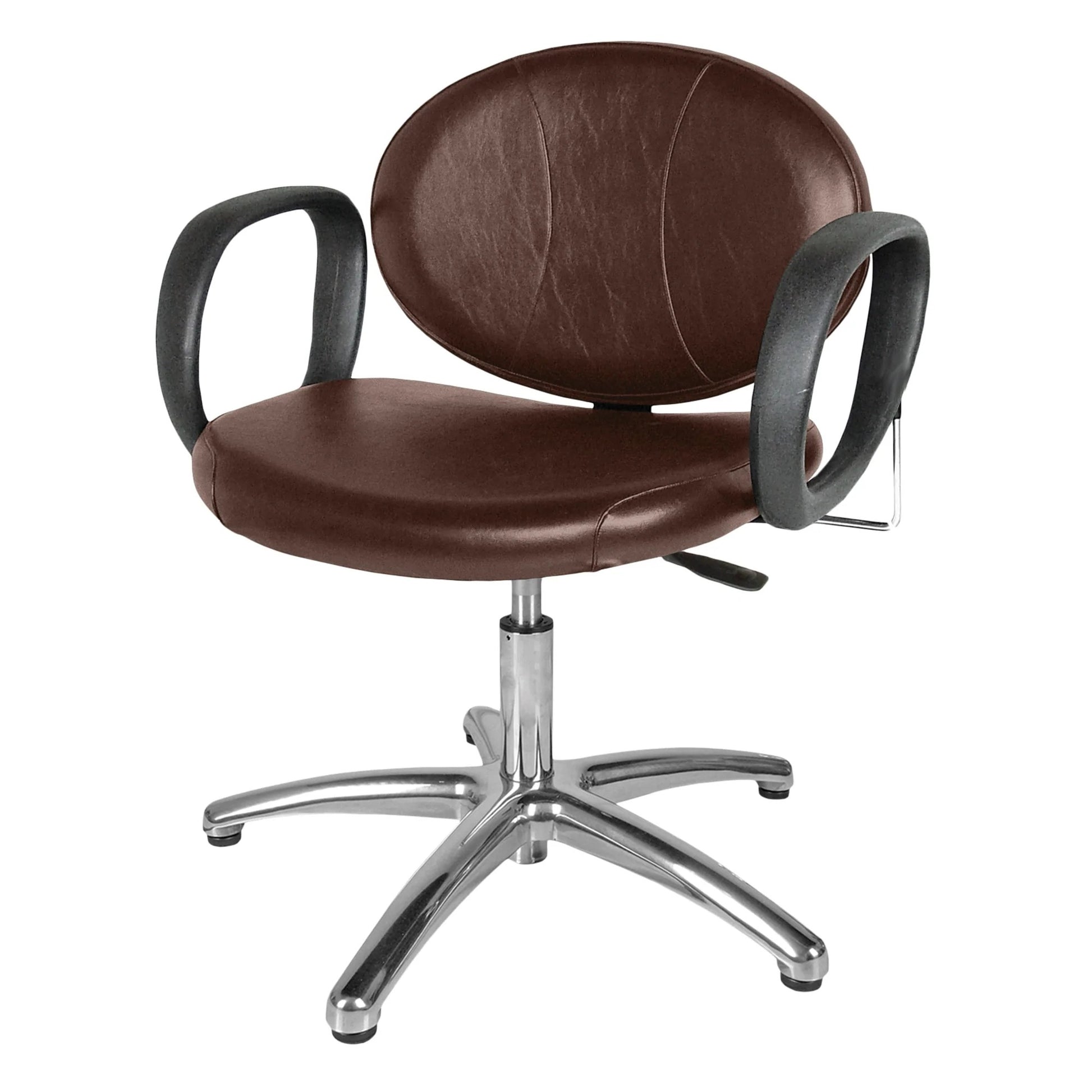 Side view of Collins Berra Lever-Control Shampoo Chair featuring padded armrests, ergonomic backrest, and lever-controlled tilt.
