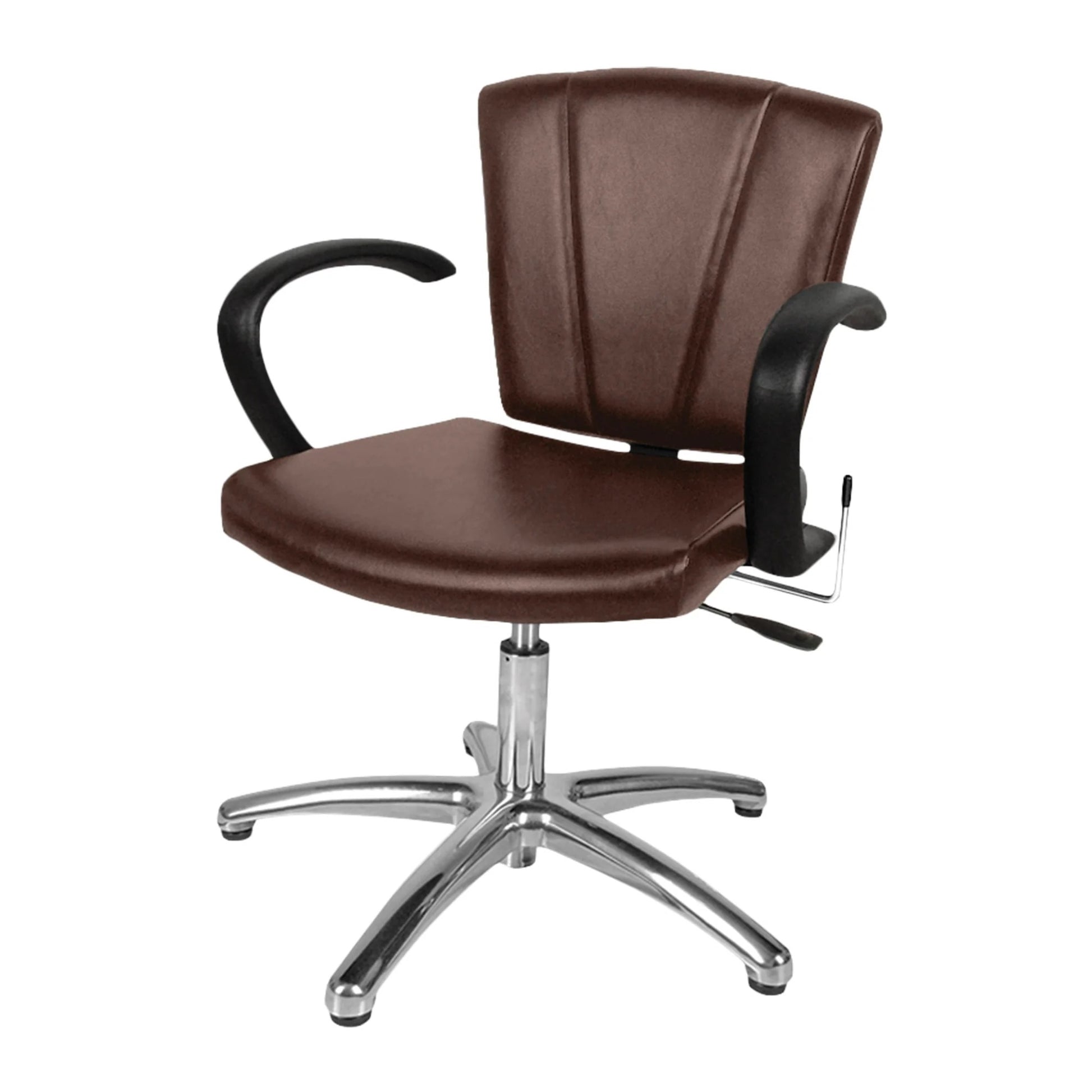 Side view of Collins Sean Patrick Lever-Control Shampoo Chair featuring padded armrests, ergonomic backrest, and adjustable lever recline.