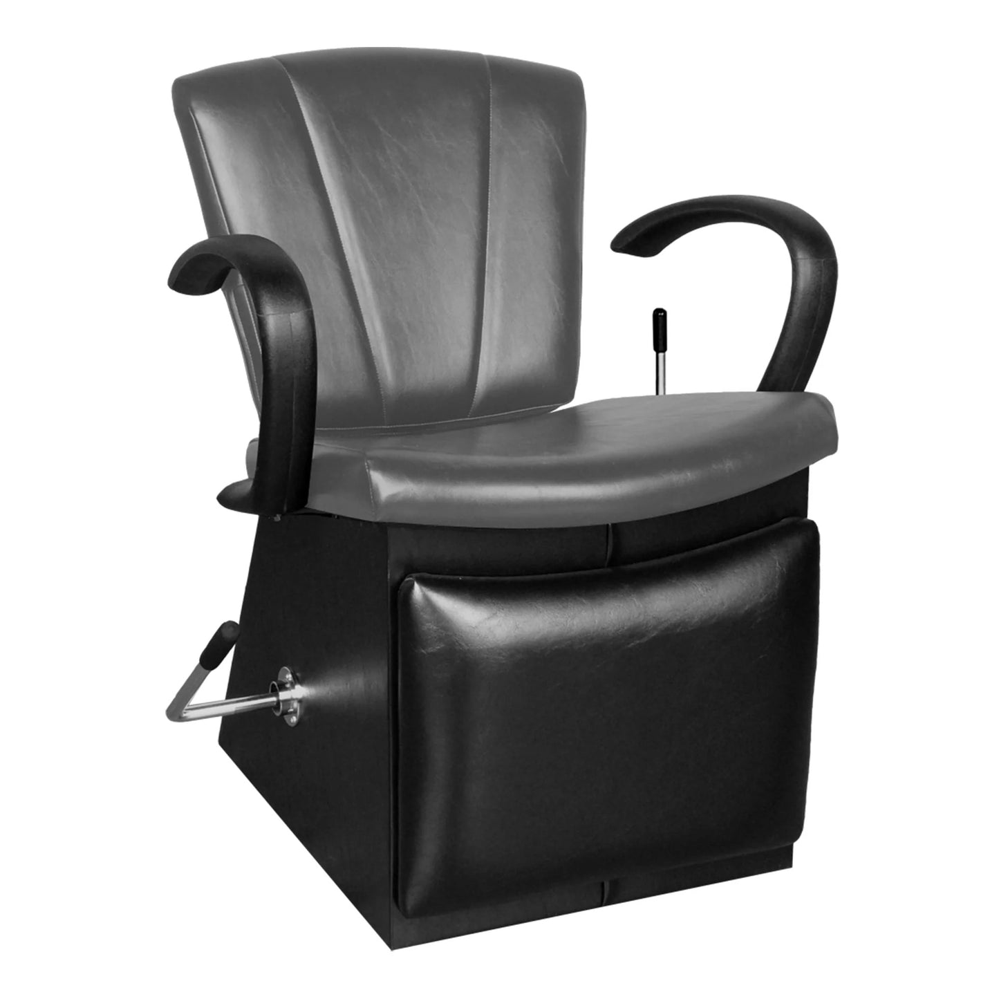 Collins Sean Patrick Shampoo Chair with cushioned black upholstery, reclining backrest, and extendable leg rest for enhanced client comfort.