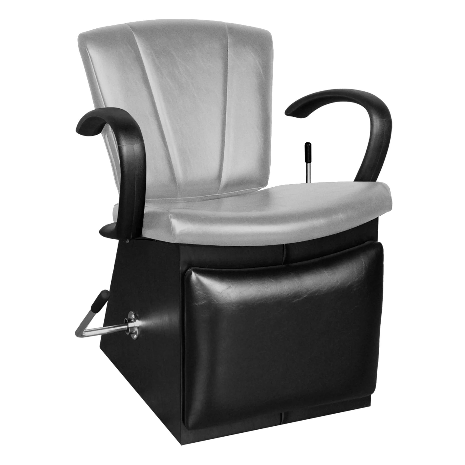 Front-facing Collins Sean Patrick Shampoo Chair with leg rest extended, showcasing its ergonomic design and durable salon construction.