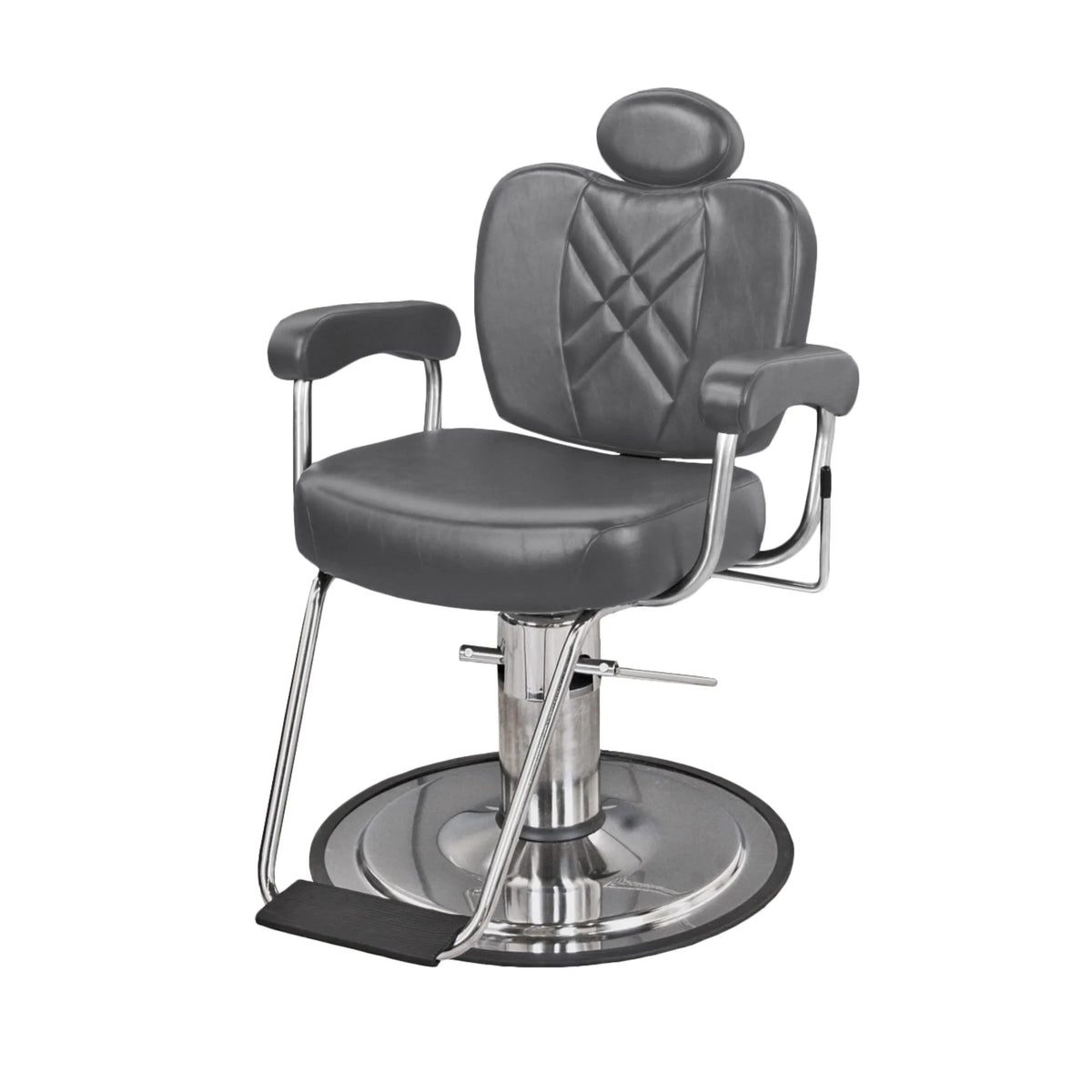 Collins METRO Barber Chair with black tufted upholstery, chrome accents, and a heavy-duty hydraulic base designed for barbershops