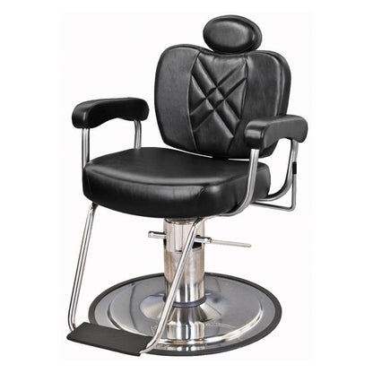 Front-facing Collins METRO Barber Chair featuring classic barber design, footrest, and durable construction.