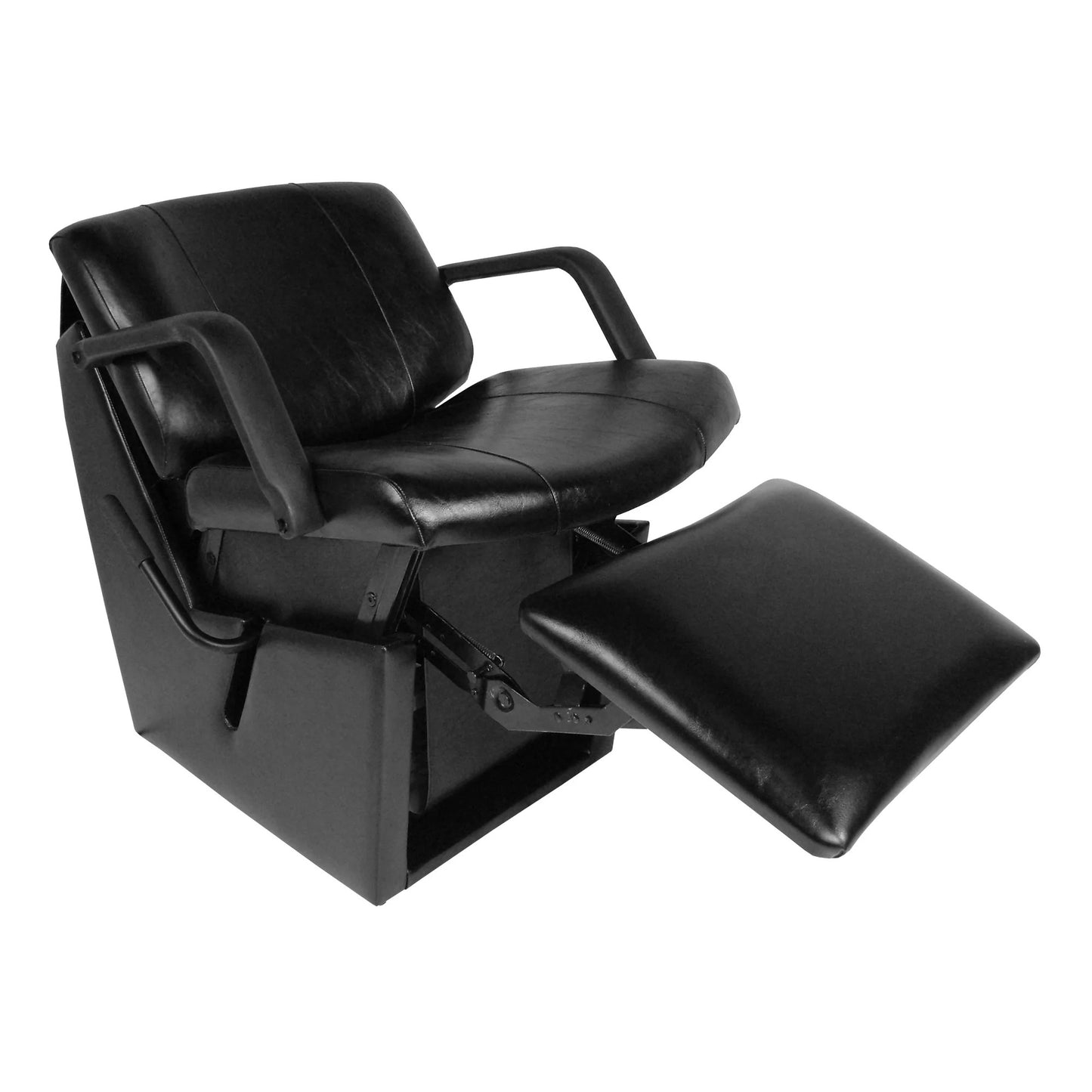 Collins Magnum XL Shampoo Chair with extra-wide cushioned black seat and reclining backrest, designed for comfortable shampoo services.
