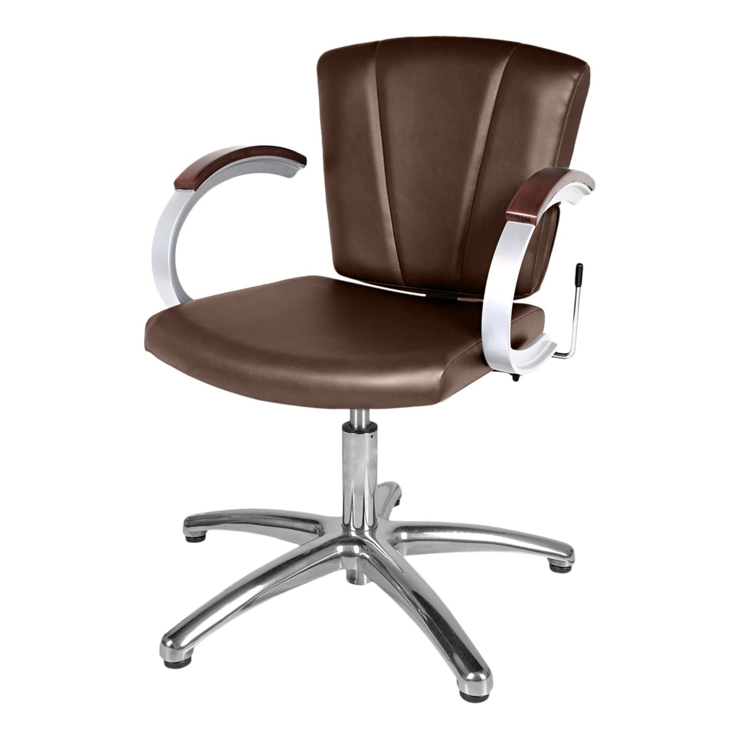 Side view of Vanelle SA Lever-Control Shampoo Chair featuring padded armrests, tilt control lever, and ergonomic design for salon comfort.