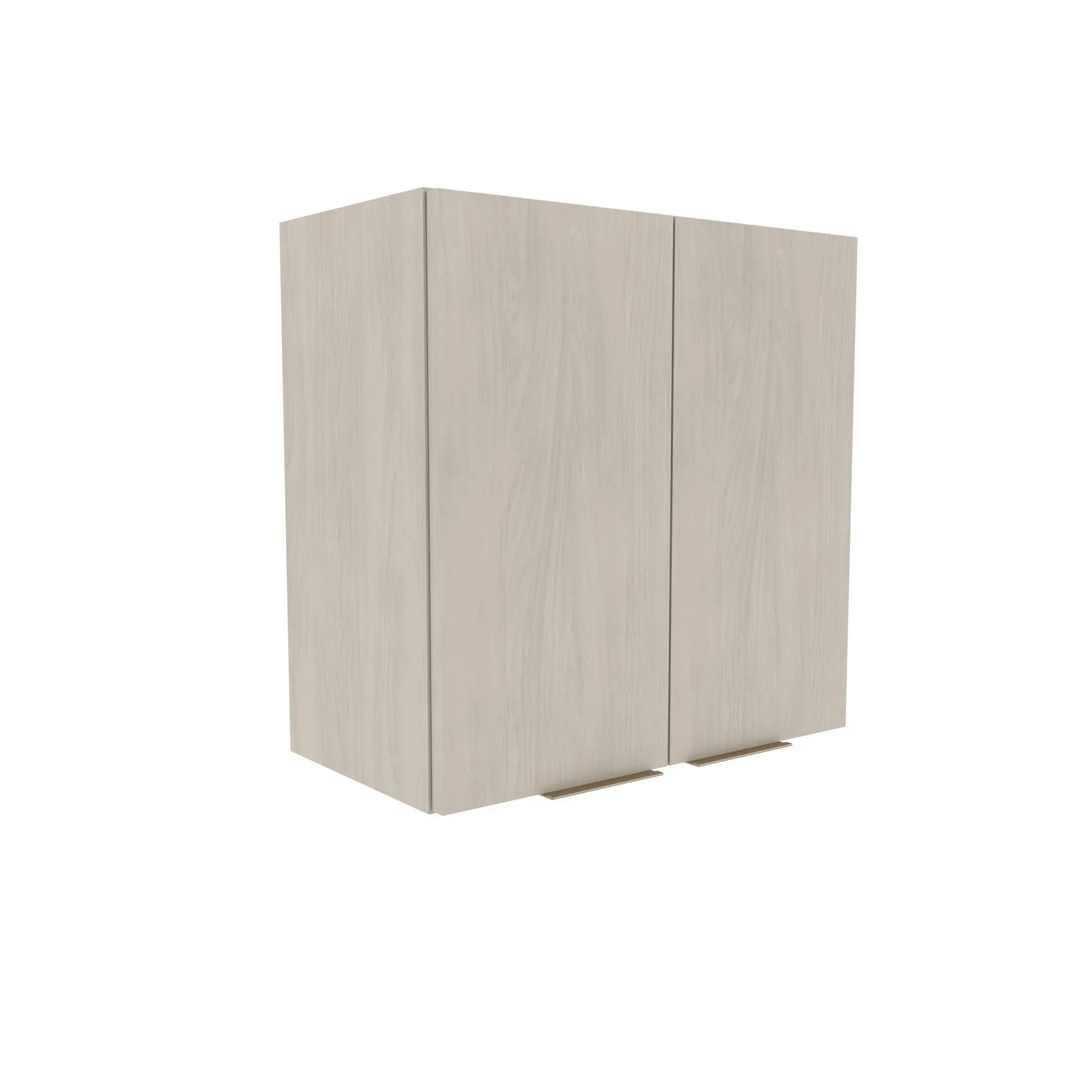 A beige 24-inch closed upper cabinet with two doors and a flat panel design, part of a modular kitchen set.