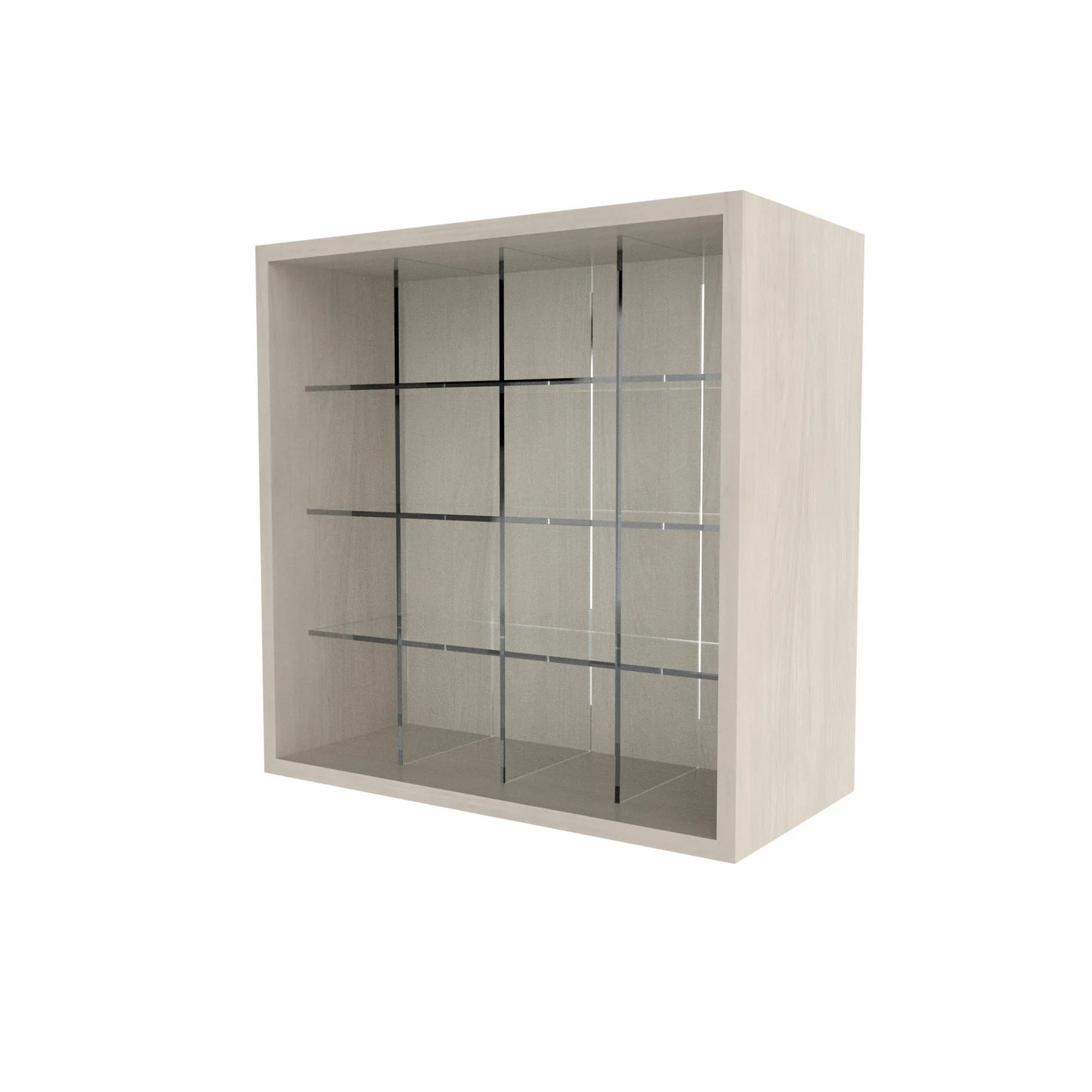 A white 24 inch upper cubby cabinet with clear acrylic color cubbies