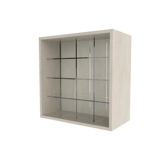 A white 24 inch upper cubby cabinet with clear acrylic color cubbies