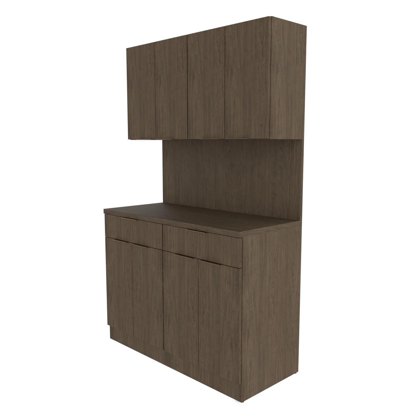 A brown wooden dispensary storage cabinet with closed storage, part of a modular set.
