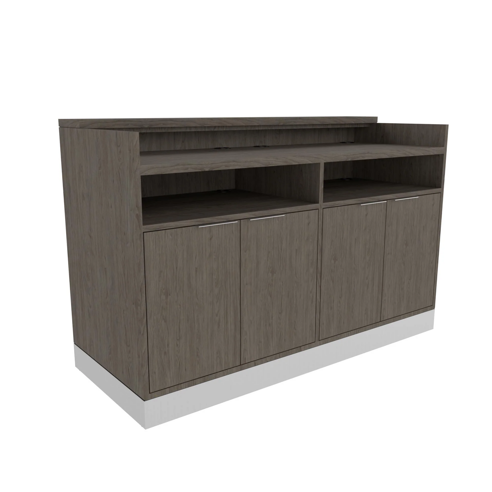 Collins Nico reception desk featuring LED accent lighting and an accent toe kick, designed to create a modern, professional salon front desk.