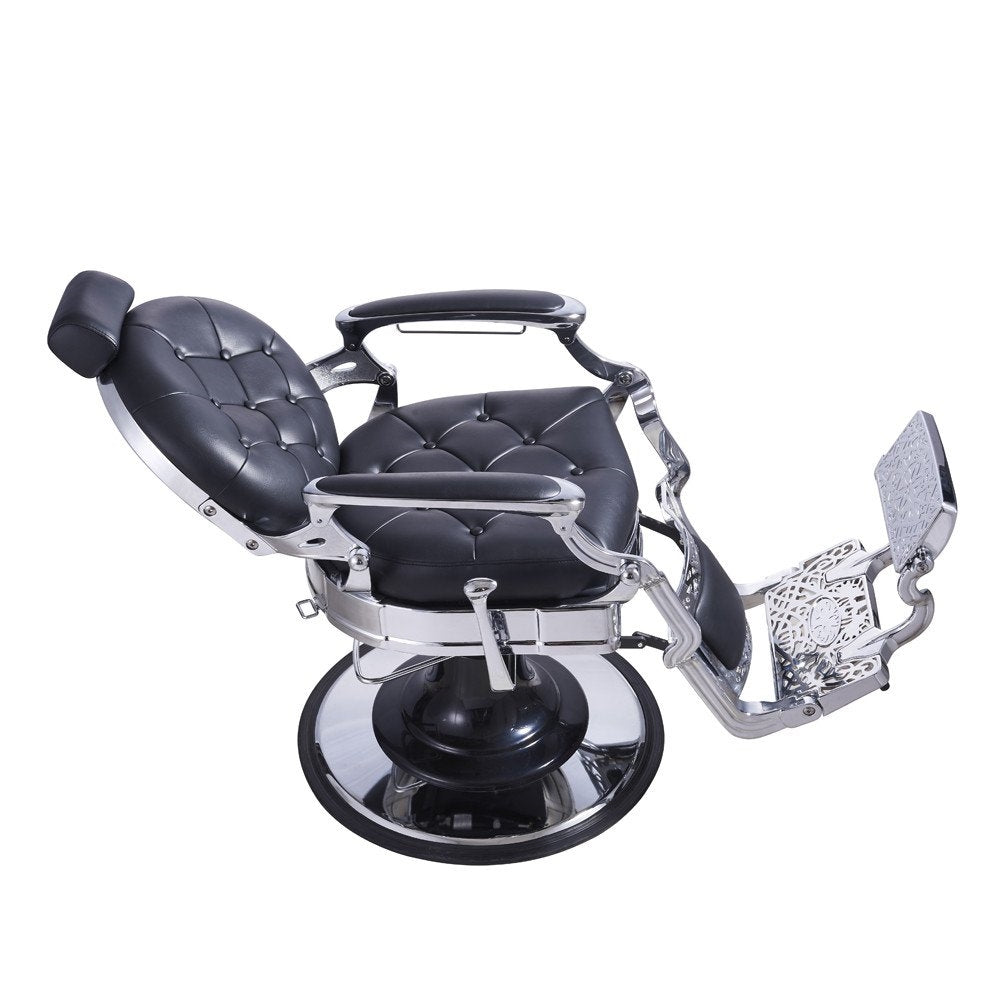 Vanquish professional barber chair with ergonomic cushioning and a sleek, contemporary appearance.