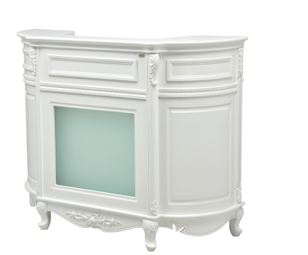 Revival vintage-style reception desk with integrated LED lighting, blending classic design with modern illumination.