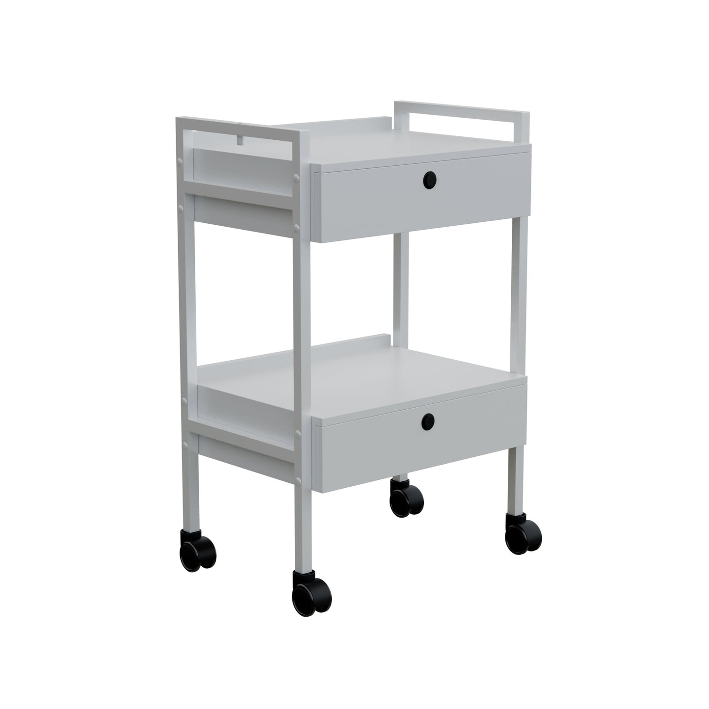 Spa Numa DANTE DELUXE Beauty Trolley Cart with 2 Locking Drawers – White Lacquered Spa and Salon Storage Trolley with Magnifying Lamp Holder