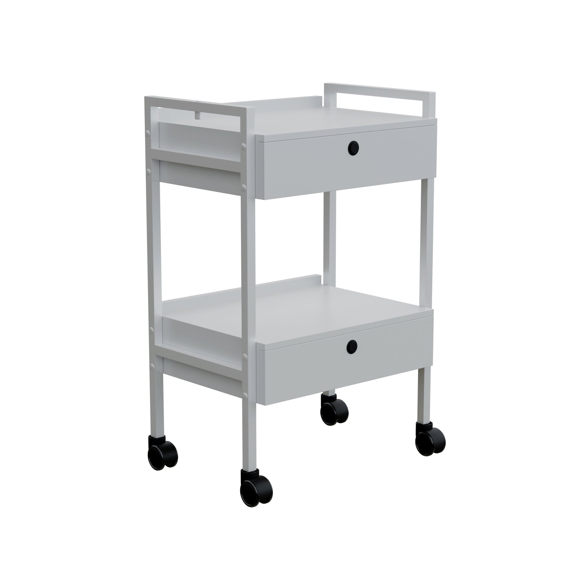 Spa Numa DANTE DELUXE Beauty Trolley Cart with 2 Locking Drawers – White Lacquered Spa and Salon Storage Trolley with Magnifying Lamp Holder