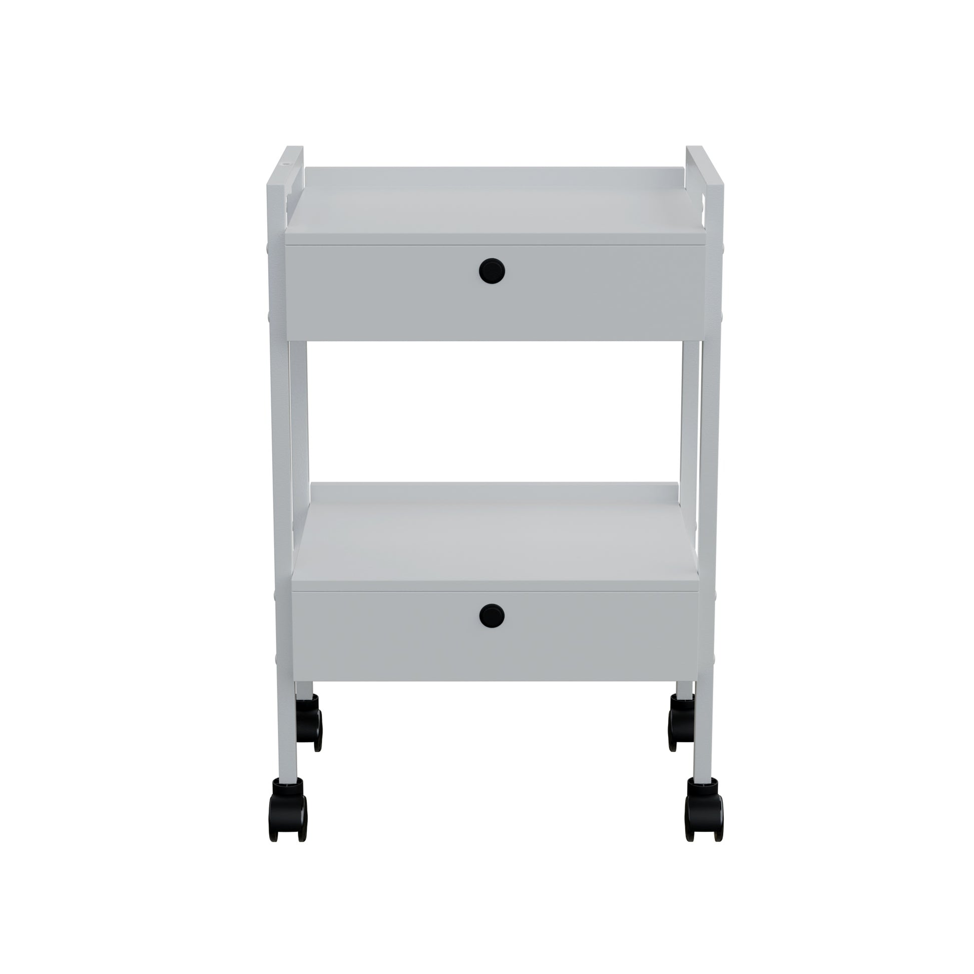 Spa Numa DANTE DELUXE Beauty Trolley Cart with 2 Locking Drawers – White Lacquered Spa and Salon Storage Trolley with Magnifying Lamp Holder