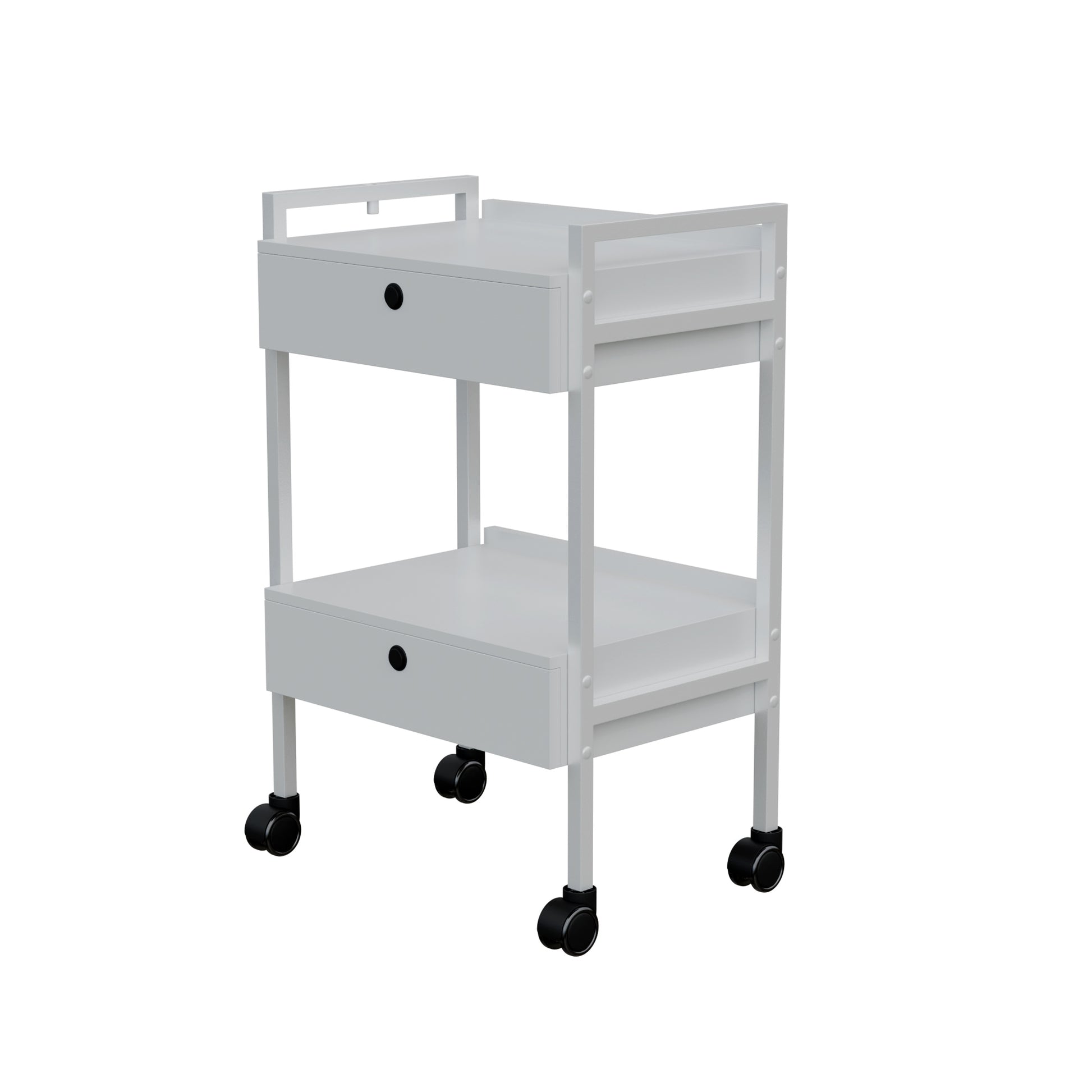 Spa Numa DANTE DELUXE Beauty Trolley Cart with 2 Locking Drawers – White Lacquered Spa and Salon Storage Trolley with Magnifying Lamp Holder