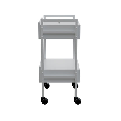Spa Numa DANTE DELUXE Beauty Trolley Cart with 2 Locking Drawers – White Lacquered Spa and Salon Storage Trolley with Magnifying Lamp Holder