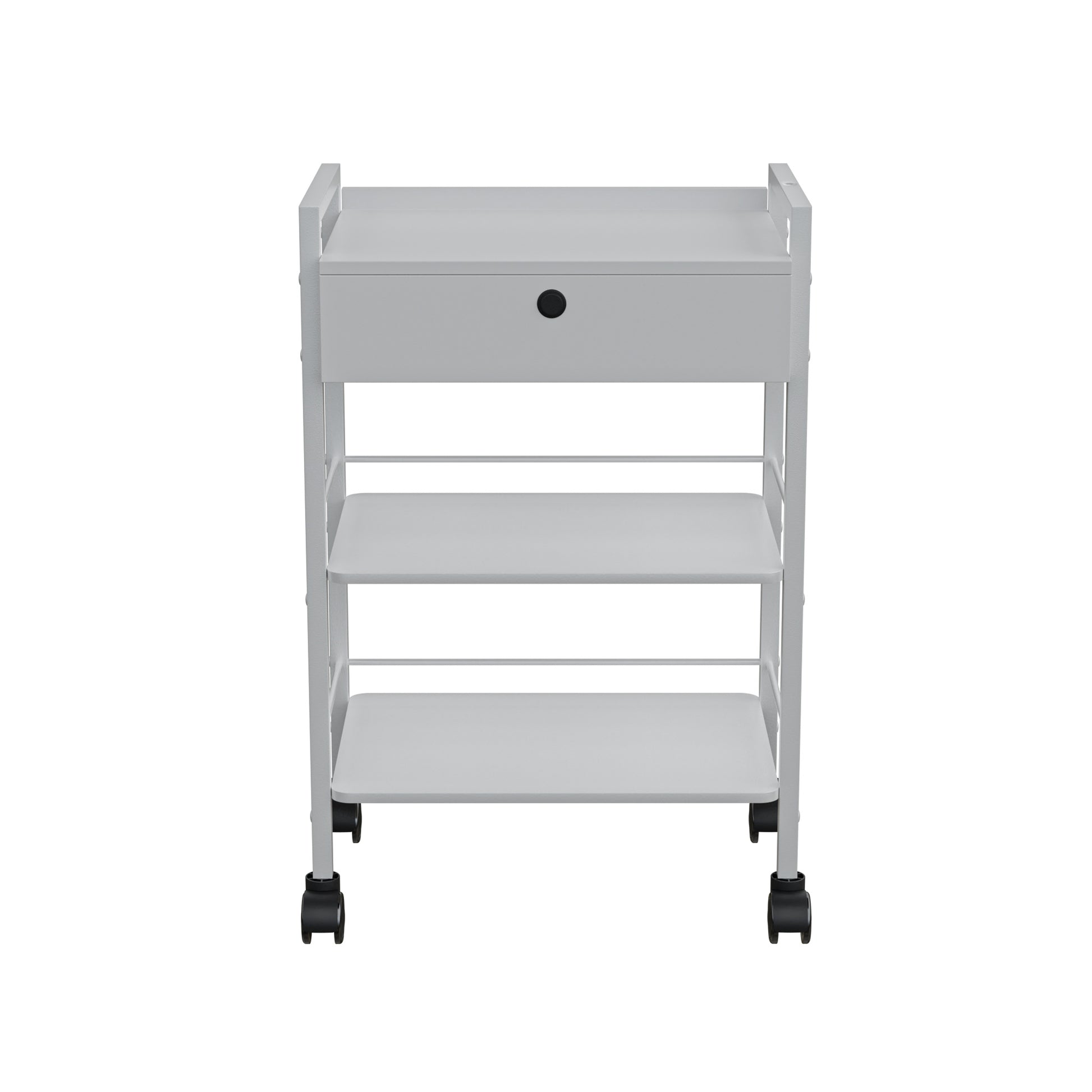 Spa Numa DANTE Beauty Trolley with Locking Drawer and 2 Wooden Shelves – Mobile White Metal Spa Cart with Magnifying Lamp Holder and Shelf Barriers