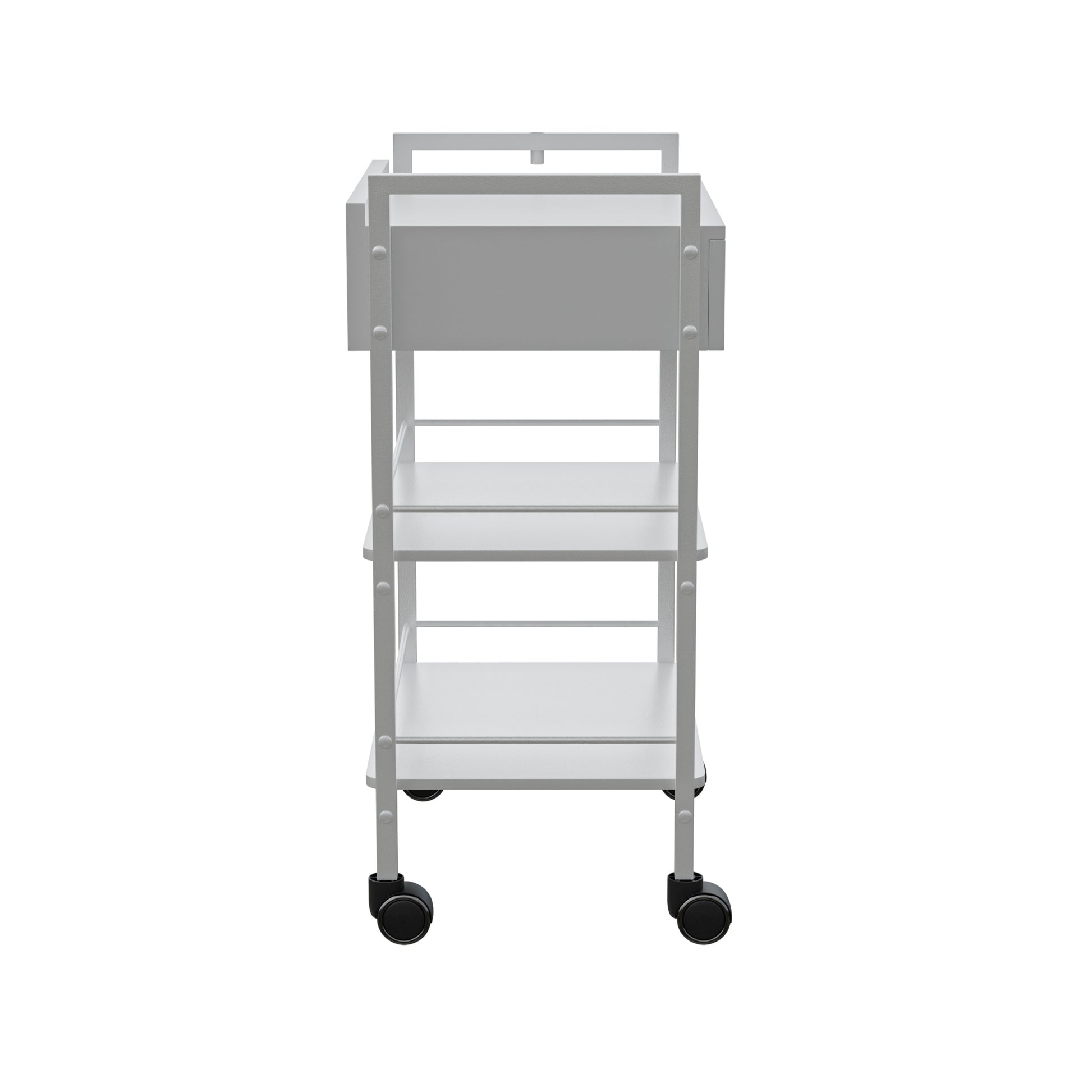 Spa Numa DANTE Beauty Trolley with Locking Drawer and 2 Wooden Shelves – Mobile White Metal Spa Cart with Magnifying Lamp Holder and Shelf Barriers