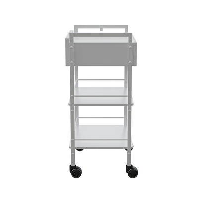 Spa Numa DANTE Beauty Trolley with Locking Drawer and 2 Wooden Shelves – Mobile White Metal Spa Cart with Magnifying Lamp Holder and Shelf Barriers