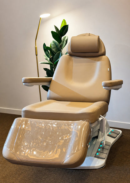 spa treatment room with vinyl footrest cover clean professional setup
