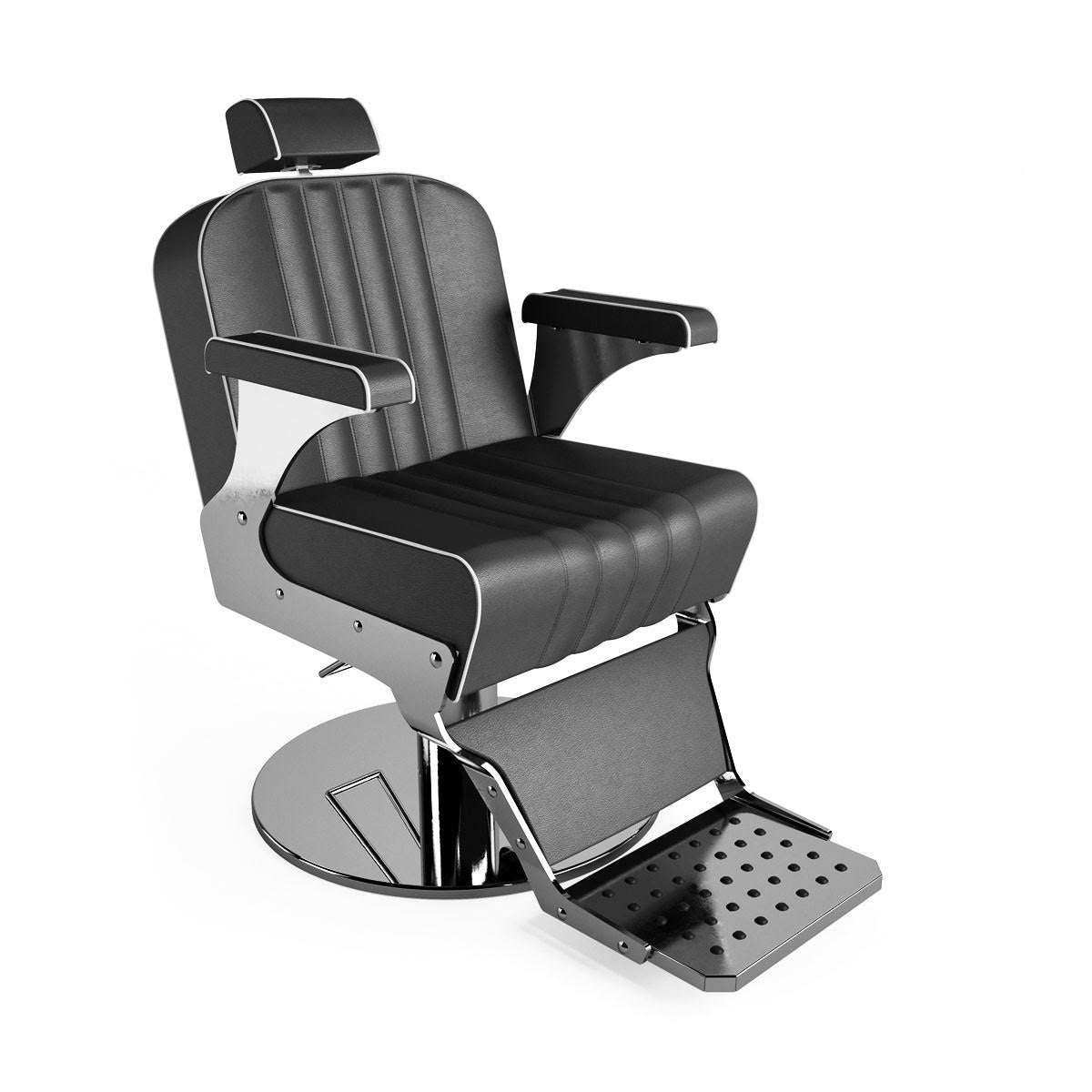 Professional salon barber chair in black vinyl upholstery – Gamma & Bross Spa Lenny Promo