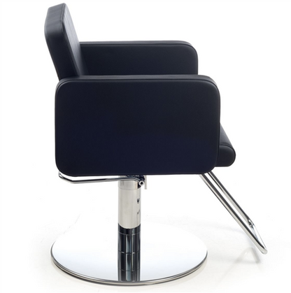 Modern black salon styling chair with Roto base and lockable hydraulic pump