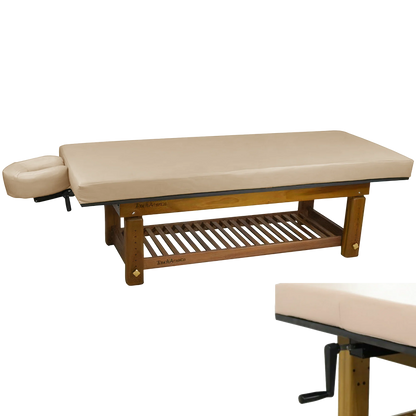 Adjustable teak massage table Solterra model by TouchAmerica for comfort and stability