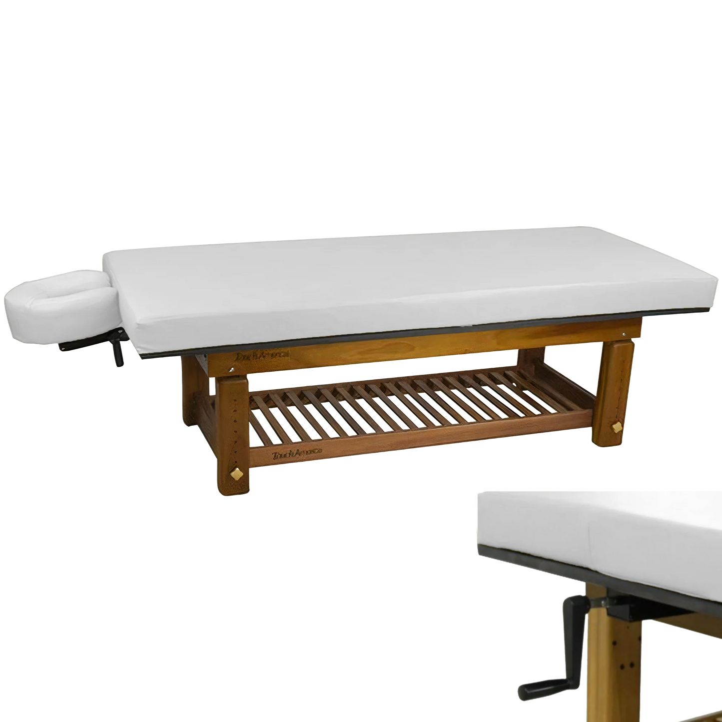 TouchAmerica Solterra Teak Massage Table with ergonomic design for spa and wellness centers