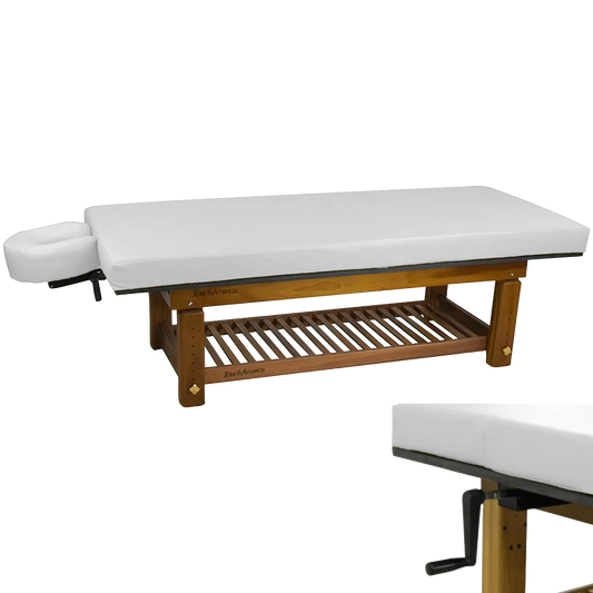 TouchAmerica Solterra Teak Massage Table with ergonomic design for spa and wellness centers