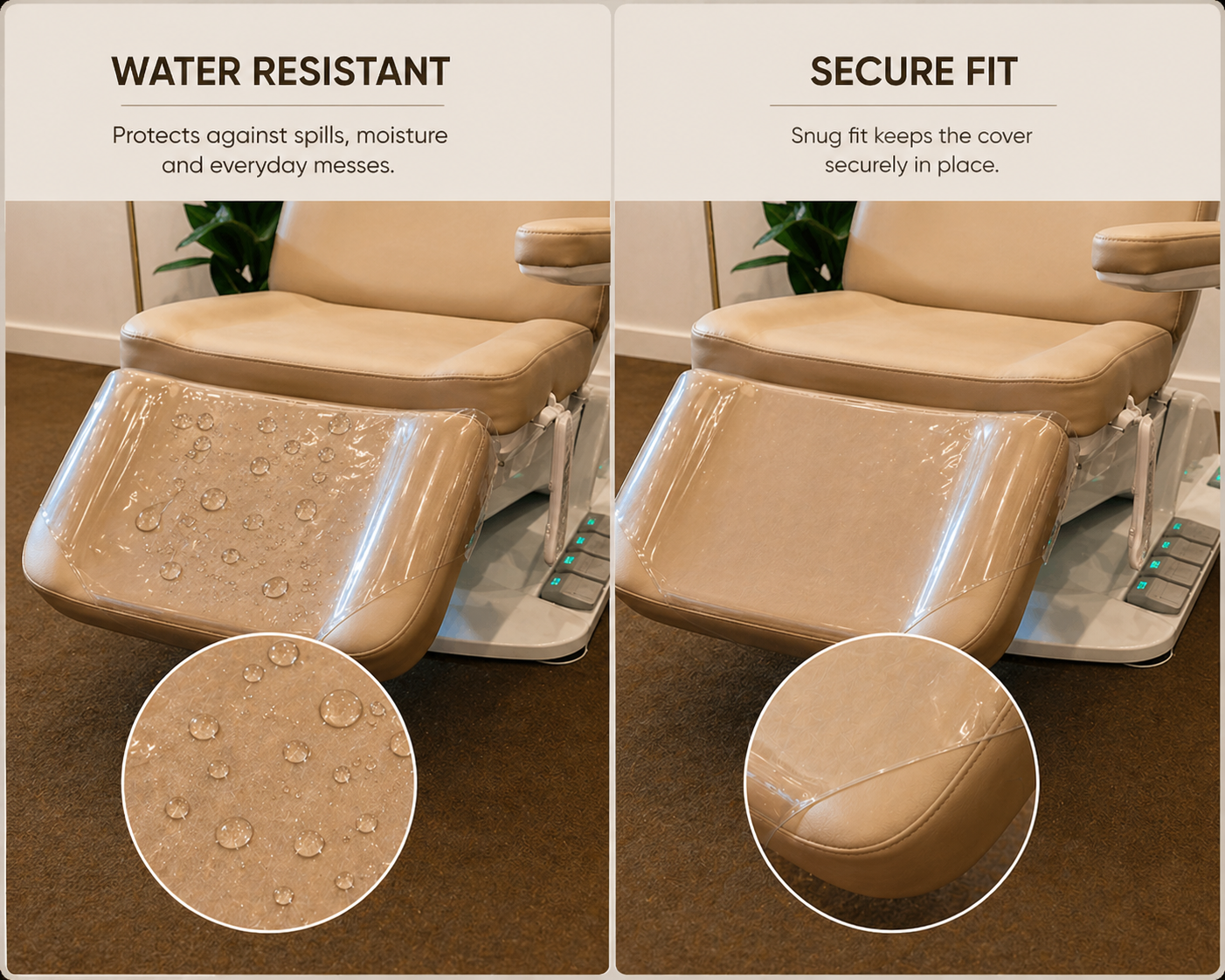 close up vinyl footrest cover installed on spa chair smooth surface