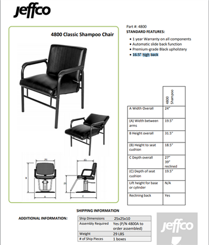 Jeffco Automatic Shampoo Chair