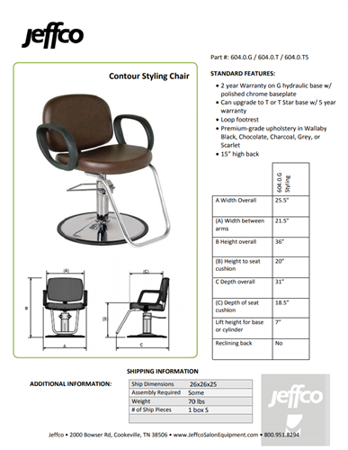 Jeffco Contour Hydraulic Styling Chair