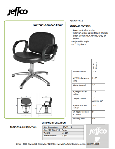 Jeffco Contour Lever-Control Shampoo Chair