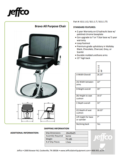 Jeffco Bravo Hydraulic All-Purpose Chair