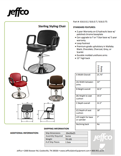 Jeffco Sterling II Hydraulic Styling Chair