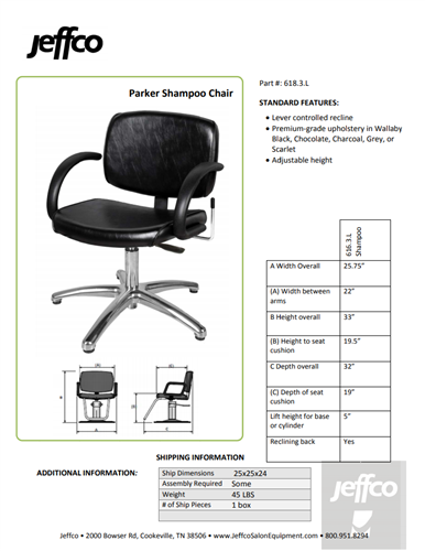 Jeffco Parker Lever - Control Shampoo Chair